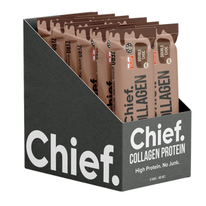 A Box of 12 Supplement bars (Double Choc) by Chief Nutrition.