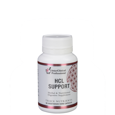 A supplement container of HCL Support by Interclinical Laboratories