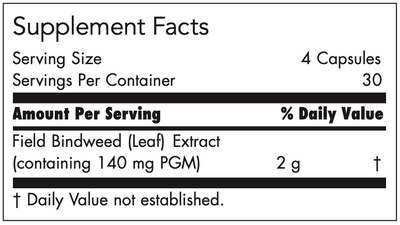 Text listing the ingredients including Field Bindweed Extract
