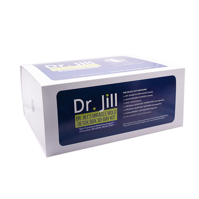 A supplement container of Dr. Jill's Miracle Mould Detox Box (Protocol) by Quicksilver