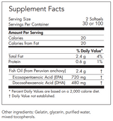 Text listing the ingredients including Fish oil, EPA, DHA