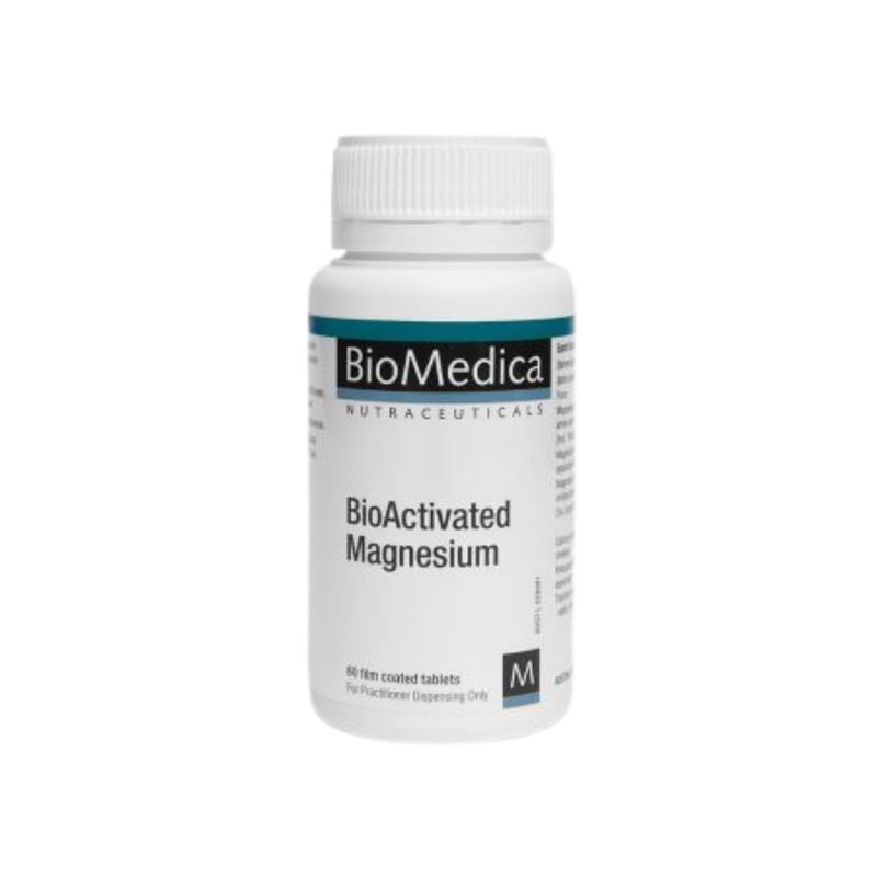 A Supplement container with the name BioActivated Magnesium (60 Tabs) by BioMedica.