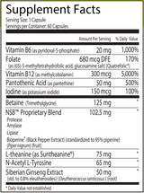 Supplement facts for Contegra listing ingredients including Amylase, Betaine HCI, BioPerine, Black Pepper, Black Pepper (Piper nigrum)