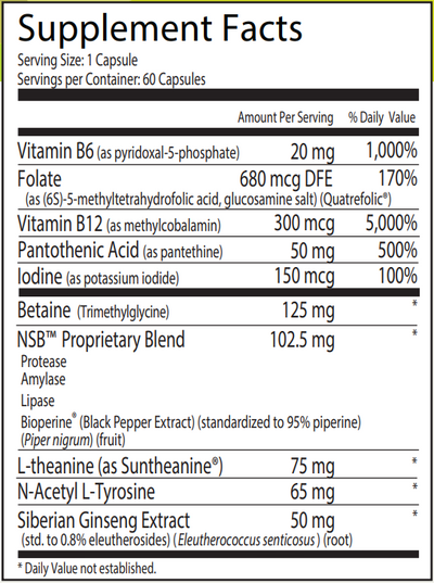Supplement facts for Contegra listing ingredients including Amylase, Betaine HCI, BioPerine, Black Pepper, Black Pepper (Piper nigrum)