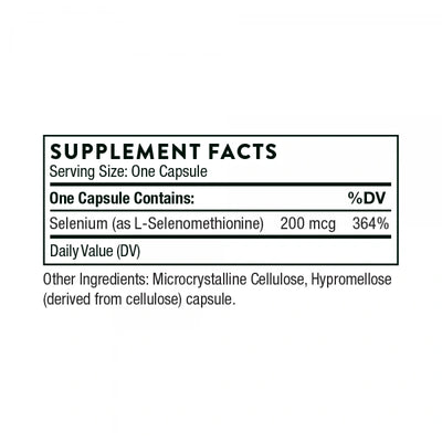 Ingredients including Selenium, L-Selenomethionine.