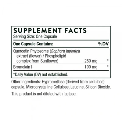 Text describing the ingredients: Bromelain, Quercetin Phytosome , Sophora Japonica, Phospholipid