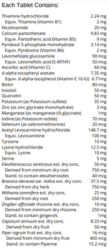 Supplement facts for Para Tone listing ingredients including Acetyl L-Carnitine, Alpha tocopheryl, Ascorbic Acid, Ashwagandha, Ashwagandha (Withania somnifera)