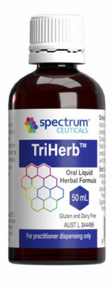 A supplement bottle with the label Triherb