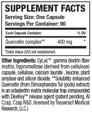 Supplement facts for QuerciSorb™ QR listing ingredients including Quercetin