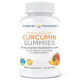 A supplement bottle with the name Zero Sugar Curcumin Gummies by Nordic Naturals