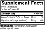 Ingredient list: 
Calcium (as DimaCal Di-Calcium Malate), Magnesium (as Di-Magnesium Malate), Cellulose Capsule, microcrystalline cellulose, vegetable sterate 