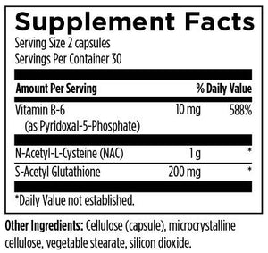 Supplement facts for S-Acetyl Glutathione Synergy