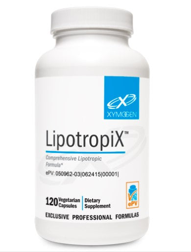 A supplement container of LipotropiX by Xymogen