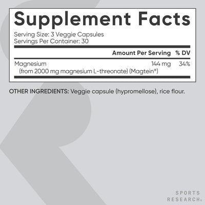 Ingredients: Magnesium (from 2000 mg magnesium L-threonate) (magtein)