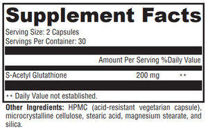 Supplement facts for S-Acetyl-Glutathione
