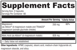 Supplement facts for OptiMag 125