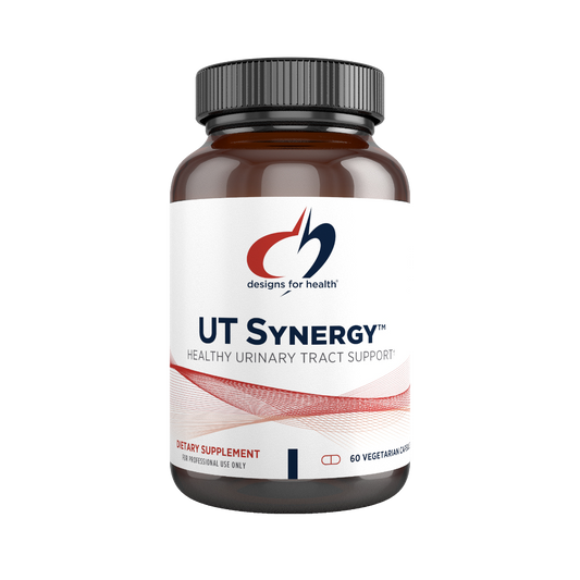 A supplement container of UT Synergy by Designs for Health - USA