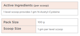 Supplement facts for N-Acetyl-L-Cysteine