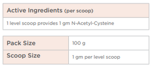 Supplement facts for N-Acetyl-L-Cysteine (100mg) Designs for Health