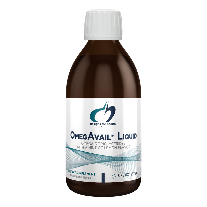 A supplement bottle with the label OmegAvail Liquid