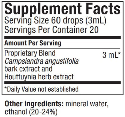 Supplement facts for Nutra-Brt listing ingredients including Angustifolia, Campsiandra angustifolia, Houttuynia, Houttuynia herb