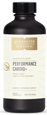 A supplement bottle with the name Perfomance Cardio+ by QuickSilver