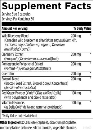 Supplement facts for PhytoBiome listing ingredients including Blueberry, Brassica oleracea, Broccoli, Broccoli Powder, Broccoli seed extract