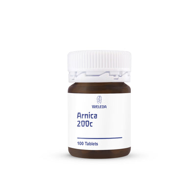 A supplement container of Arnica 200c tablets by Weleda