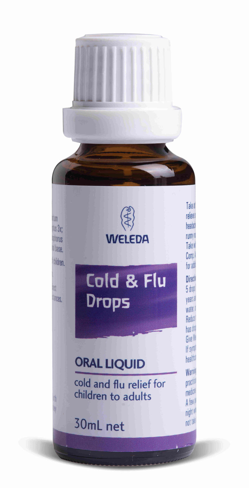 A supplement container of Cold & Flu Drops by Weleda