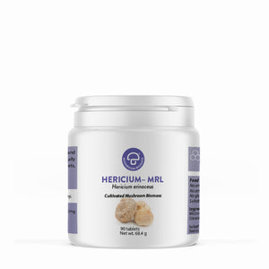 A supplement container of Hericium-MRL™ 90T (Lion's Mane) by Mycology Research Laboratories