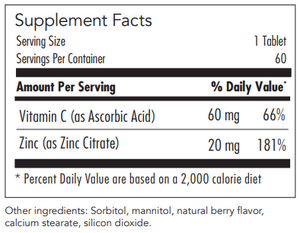 Text with ingredients including Vitamin C and ZInc citrate