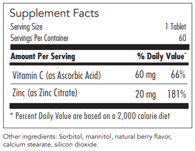 Text with ingredients including Vitamin C and ZInc citrate