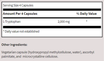 Text listing the ingredients including l-Tryptophan