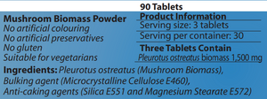 Supplement facts for Pleurotus-MRL ™ 90T