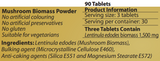 Supplement facts for Shiitake-MRL ™ 90T listing ingredients including Lentinula edodes, Shiitake