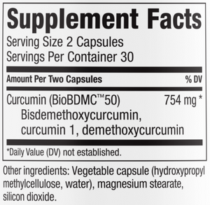 Supplement facts for Prodrome BDMC (GTA)™ listing ingredients including Curcumin, Curcumin