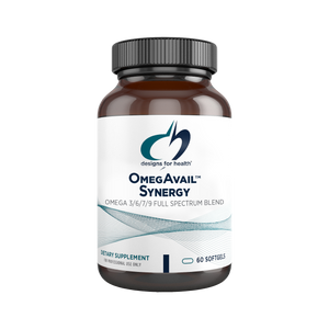 A supplement container of OmegAvail Synergy by Designs for Health - USA