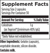 Text listing the ingredients including Colostrum.