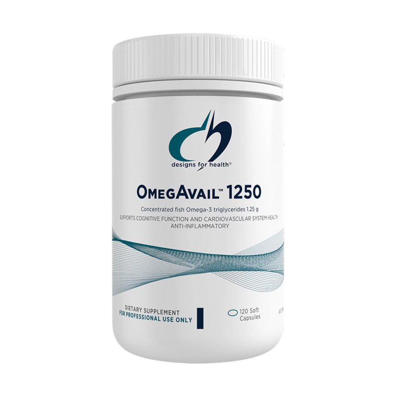 A supplement bottle with the label OmegAvail 1250