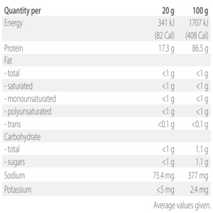 Text listing the ingredients including Collagen peptides, Steviol 