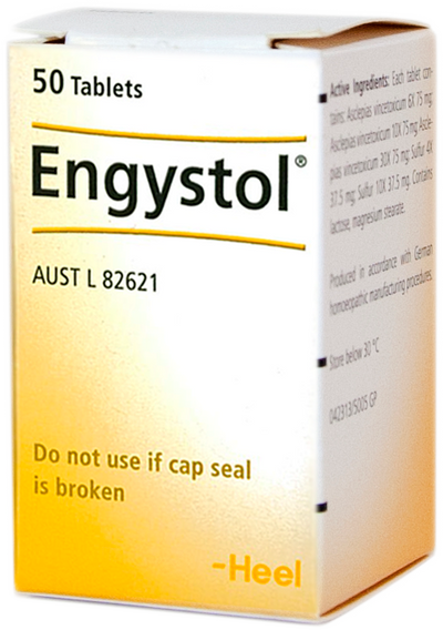 A supplement container of Engystol Tablets 50 by Heel