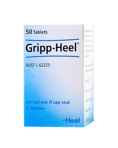 A supplement container of Gripp Heel Tablets 50 by Heel