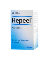 A supplement container of Hepeel Tablets 50 by Heel
