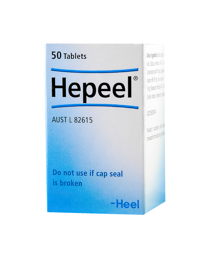 A supplement container of Hepeel Tablets 50 by Heel