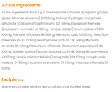 Supplement facts for Lymphomyosot L Drops 30mL listing ingredients including Calcium, Calcium Hydrogen Phosphate, Calcium phosphate, Equisetum, Ethanol