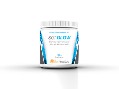 A supplement container of SGI GLOW by Bio-Practica
