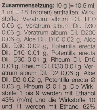 Supplement facts for Veratrum Homaccord Drops 30mL listing ingredients including Ethanol, Veratrum Viride