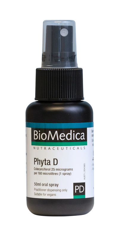 A supplement container of Phyta D 50ml Spray by Bio-Medica