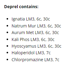 Supplement facts for Deprel Spray 20ml