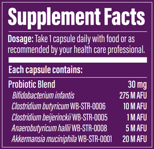 Supplement facts for Metabolic Daily listing ingredients including Akkermansia muciniphila, Bifidobacterium infantis